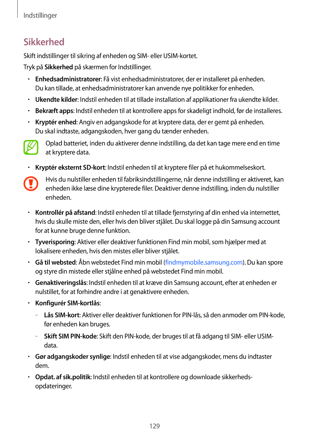 Samsung SM-A500FZWUNEE manual Sikkerhed, Konfigurér SIM-kortlås 