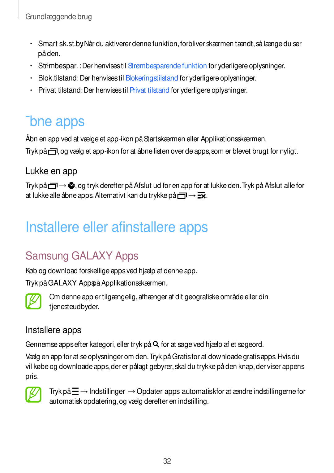 Samsung SM-A500FZWUNEE Åbne apps, Installere eller afinstallere apps, Samsung Galaxy Apps, Lukke en app, Installere apps 