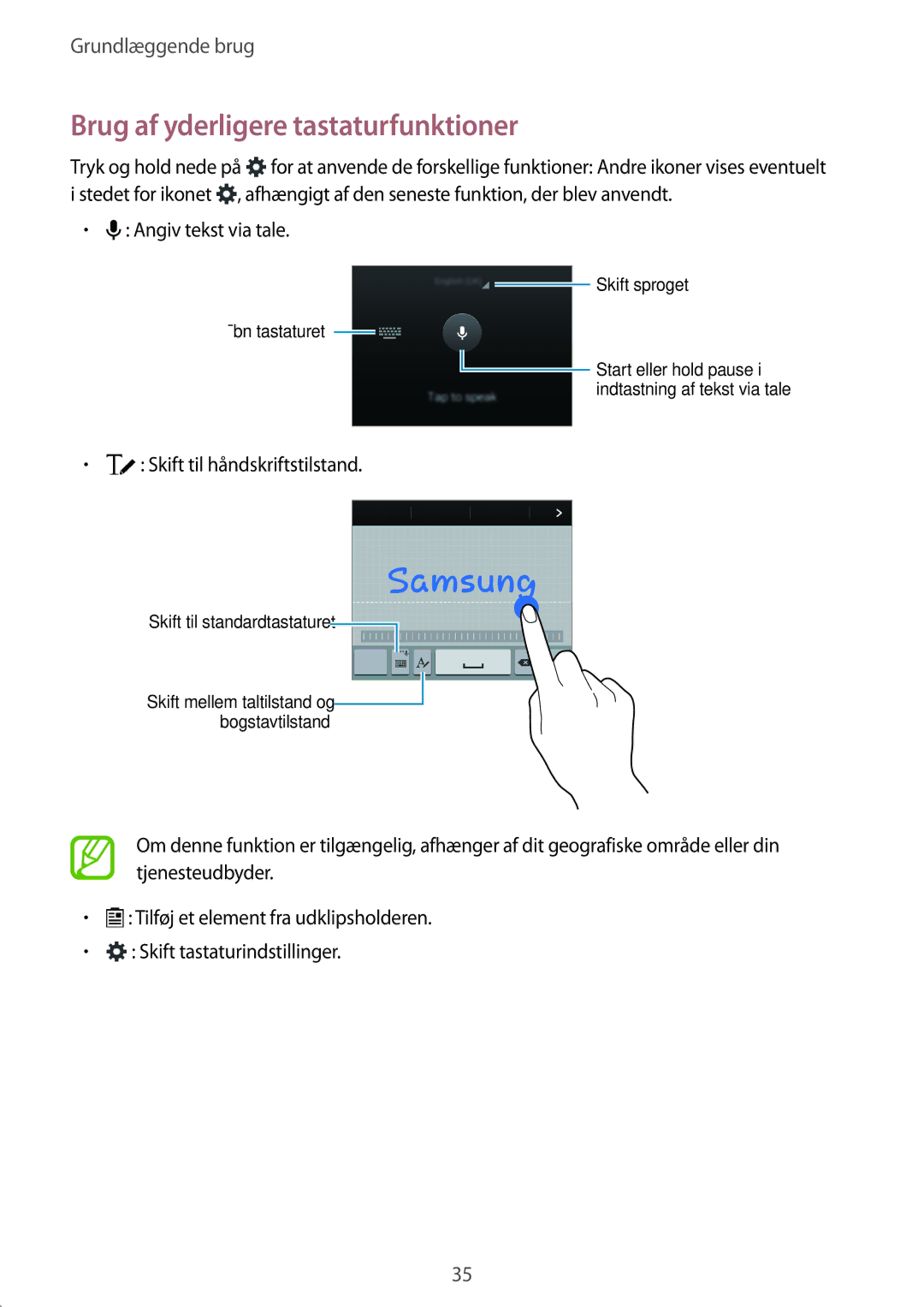 Samsung SM-A500FZWUNEE manual Brug af yderligere tastaturfunktioner 