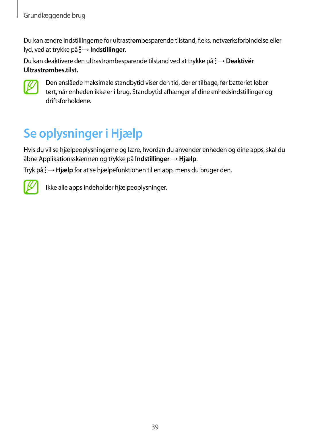 Samsung SM-A500FZWUNEE manual Se oplysninger i Hjælp, Ultrastrømbes.tilst 