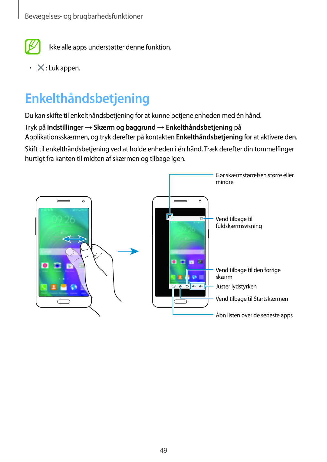 Samsung SM-A500FZWUNEE manual Enkelthåndsbetjening 