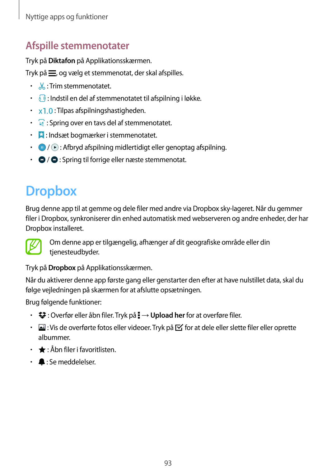 Samsung SM-A500FZWUNEE manual Dropbox, Afspille stemmenotater 