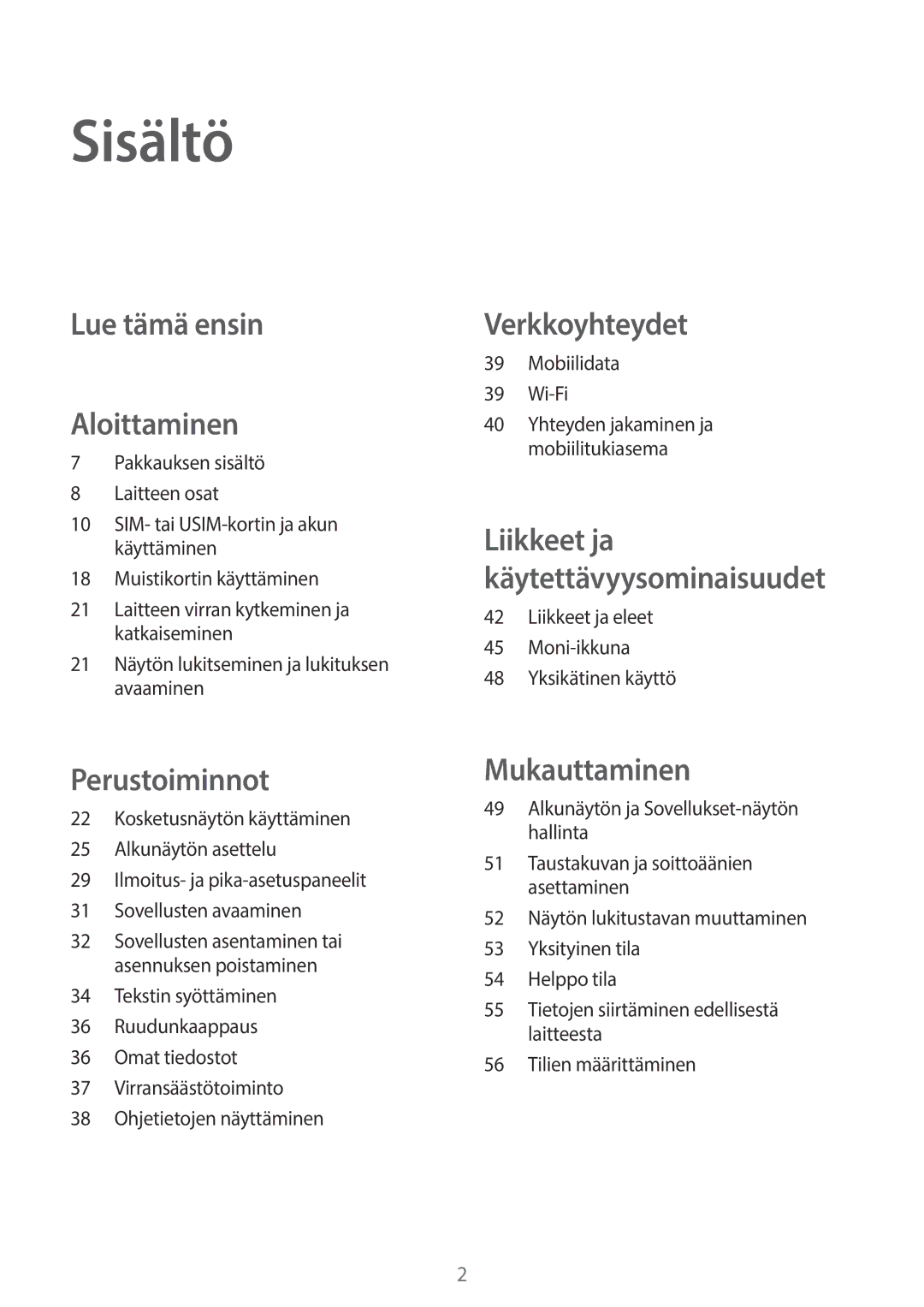 Samsung SM-A500FZWUNEE Sisältö, 21 Näytön lukitseminen ja lukituksen avaaminen, Alkunäytön ja Sovellukset-näytön hallinta 