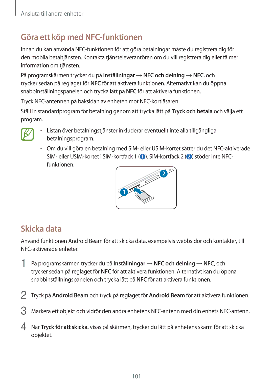 Samsung SM-A500FZWUNEE manual Göra ett köp med NFC-funktionen, Skicka data, Objektet 