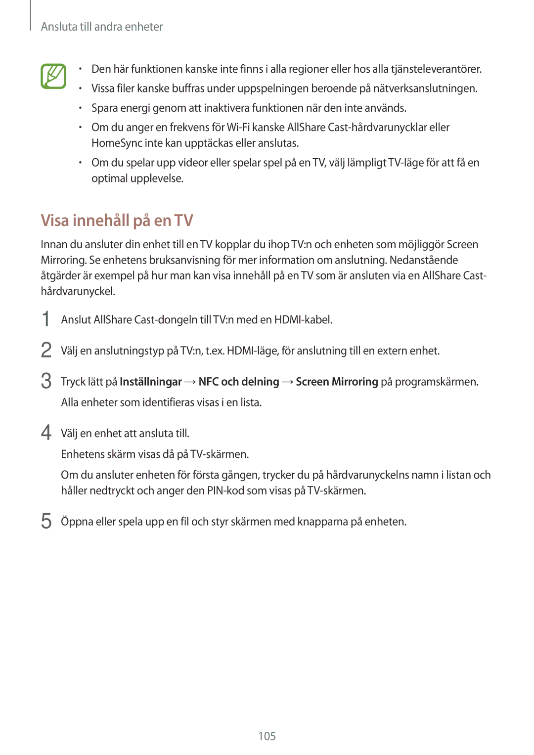 Samsung SM-A500FZWUNEE manual Visa innehåll på en TV 