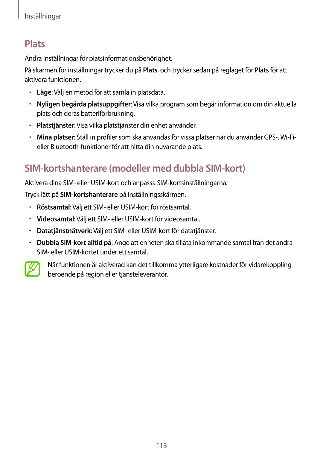 Samsung SM-A500FZWUNEE manual Plats, SIM-kortshanterare modeller med dubbla SIM-kort 