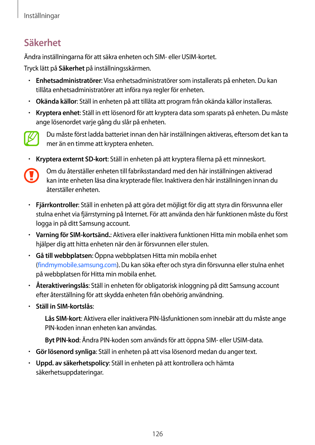 Samsung SM-A500FZWUNEE manual Säkerhet, Ställ in SIM-kortslås 