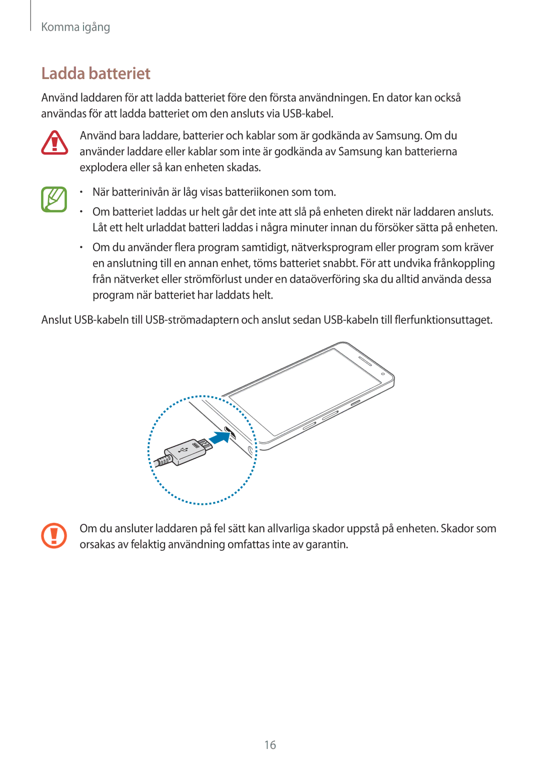 Samsung SM-A500FZWUNEE manual Ladda batteriet 