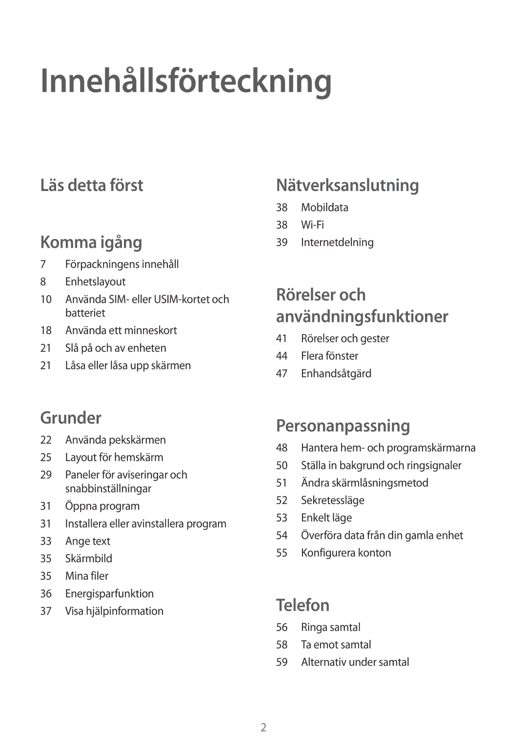 Samsung SM-A500FZWUNEE manual Innehållsförteckning 