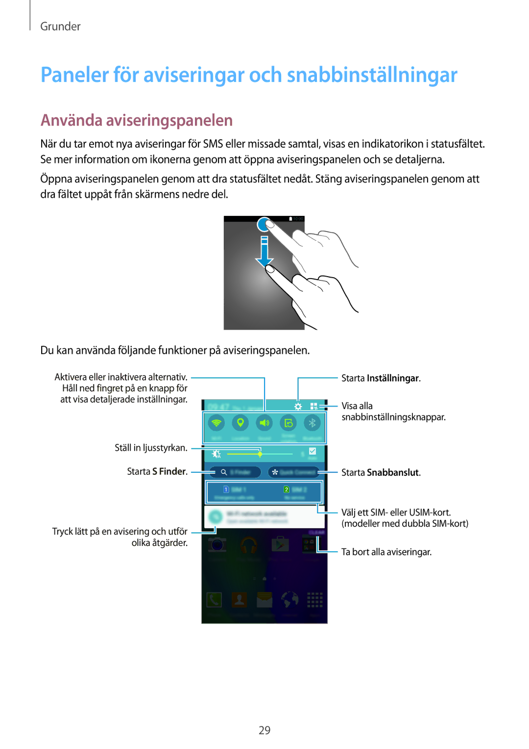 Samsung SM-A500FZWUNEE manual Paneler för aviseringar och snabbinställningar, Använda aviseringspanelen 