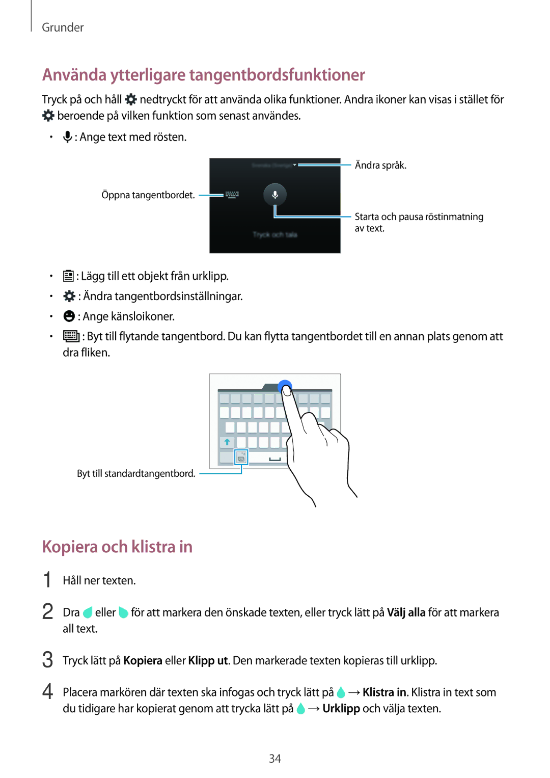 Samsung SM-A500FZWUNEE manual Använda ytterligare tangentbordsfunktioner, Kopiera och klistra 