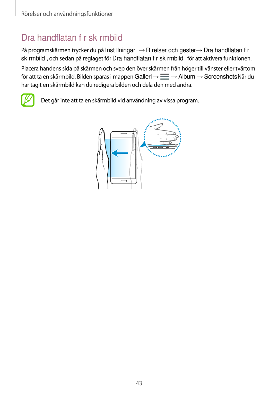 Samsung SM-A500FZWUNEE manual Dra handflatan för skärmbild 