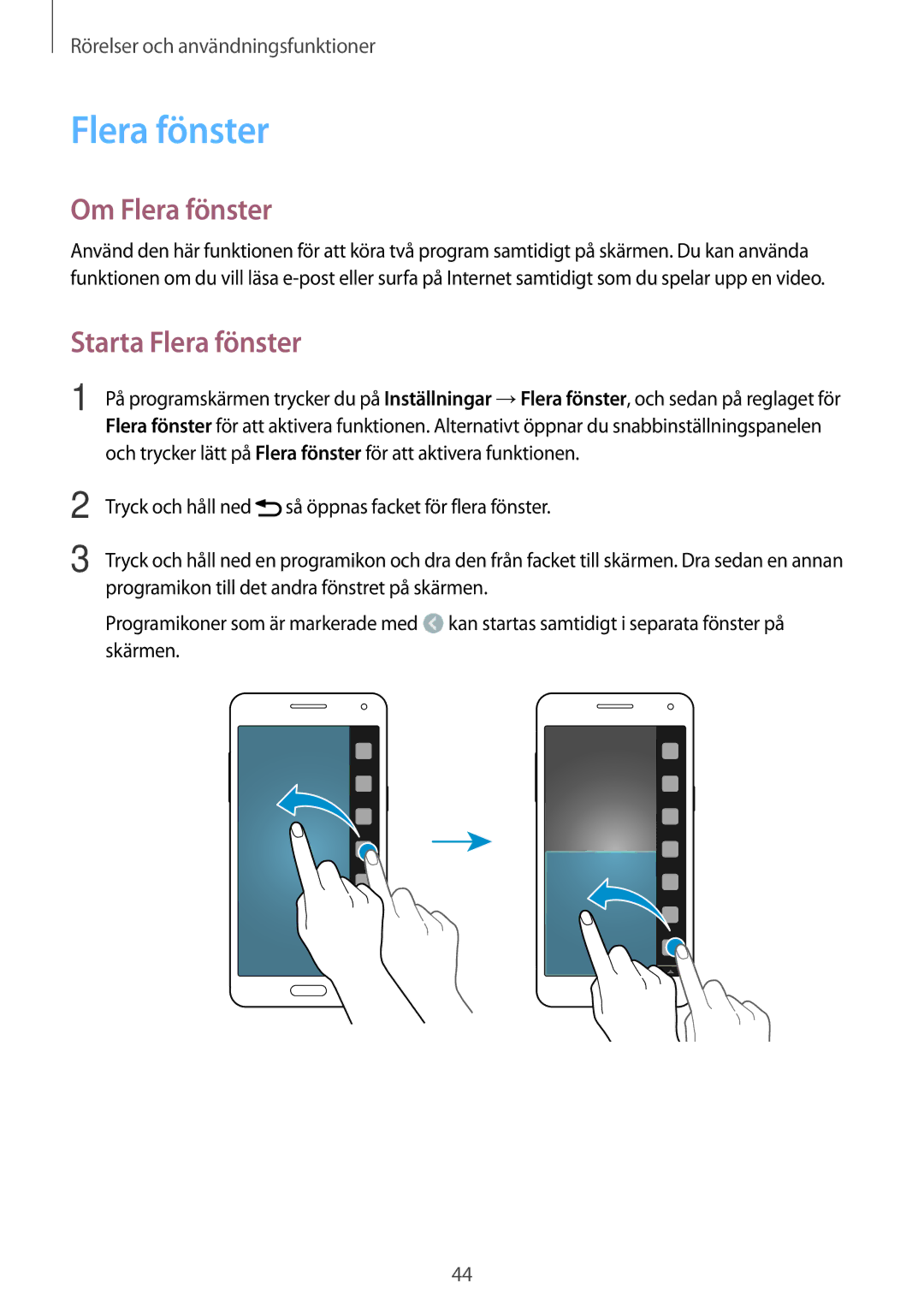 Samsung SM-A500FZWUNEE manual Om Flera fönster, Starta Flera fönster 