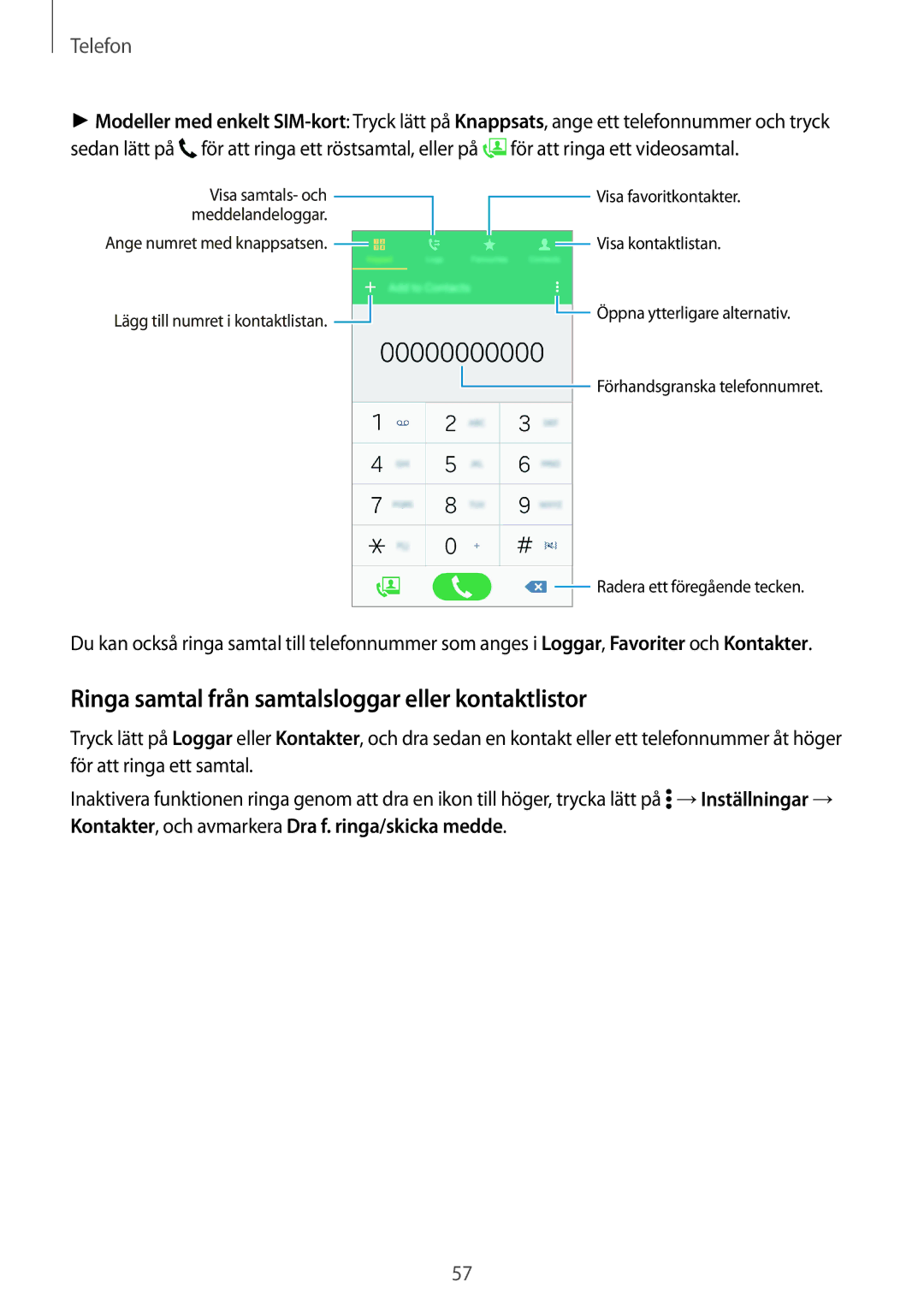 Samsung SM-A500FZWUNEE manual Ringa samtal från samtalsloggar eller kontaktlistor 