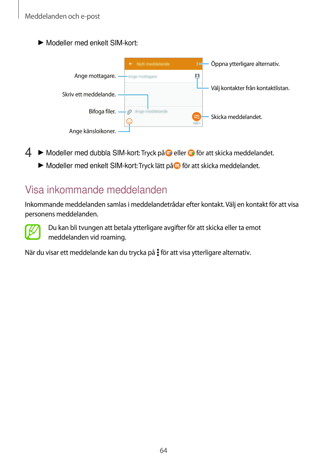 Samsung SM-A500FZWUNEE manual Visa inkommande meddelanden, Meddelanden och e-post 