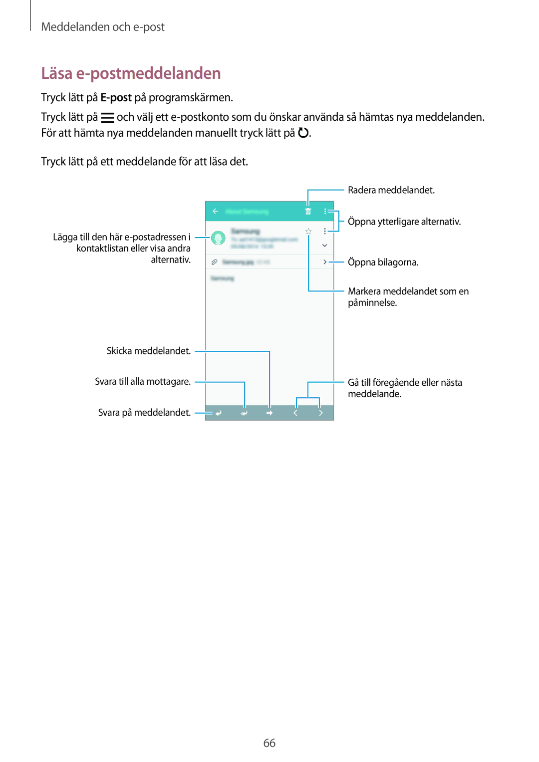 Samsung SM-A500FZWUNEE manual Läsa e-postmeddelanden 