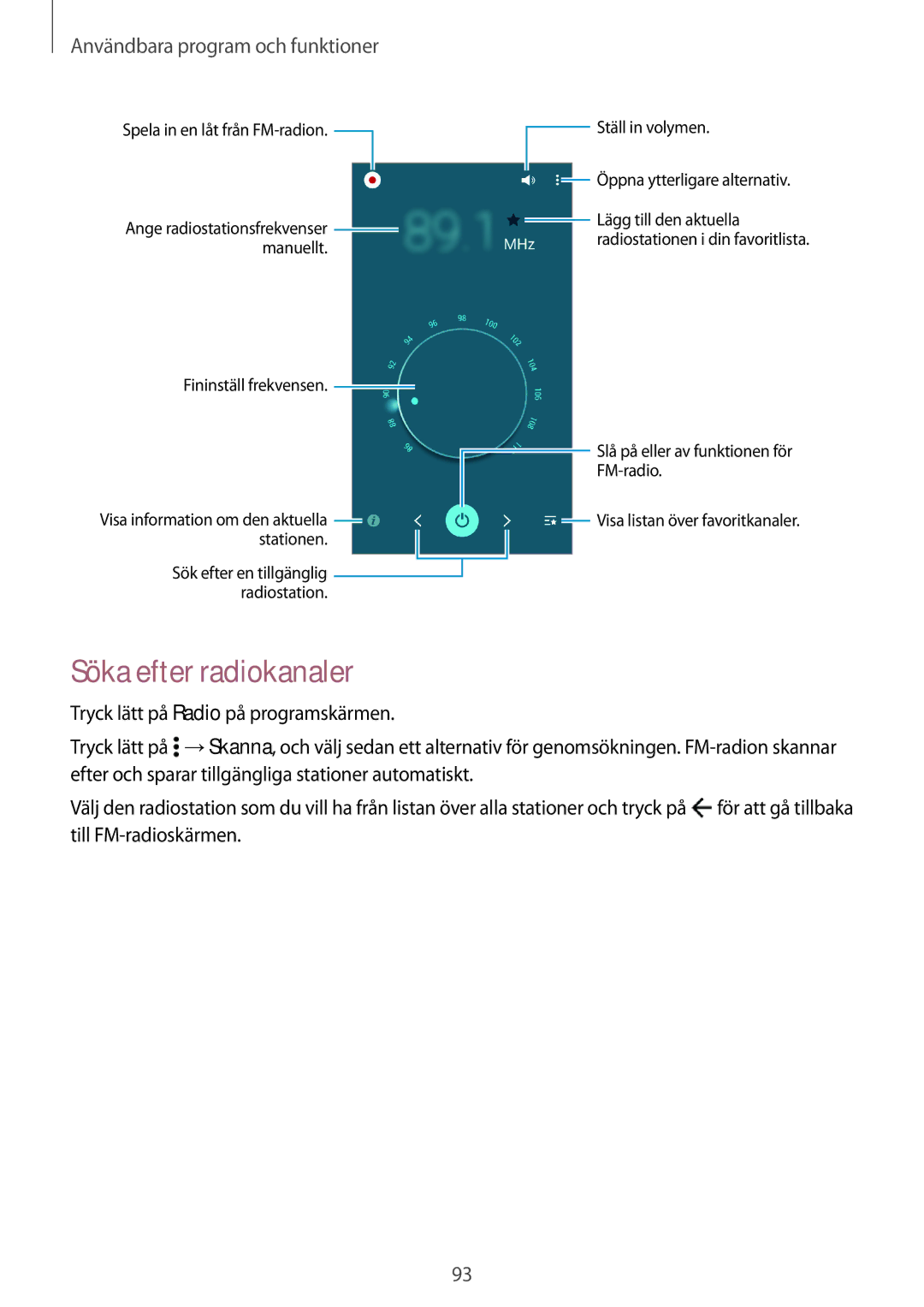 Samsung SM-A500FZWUNEE manual Söka efter radiokanaler 