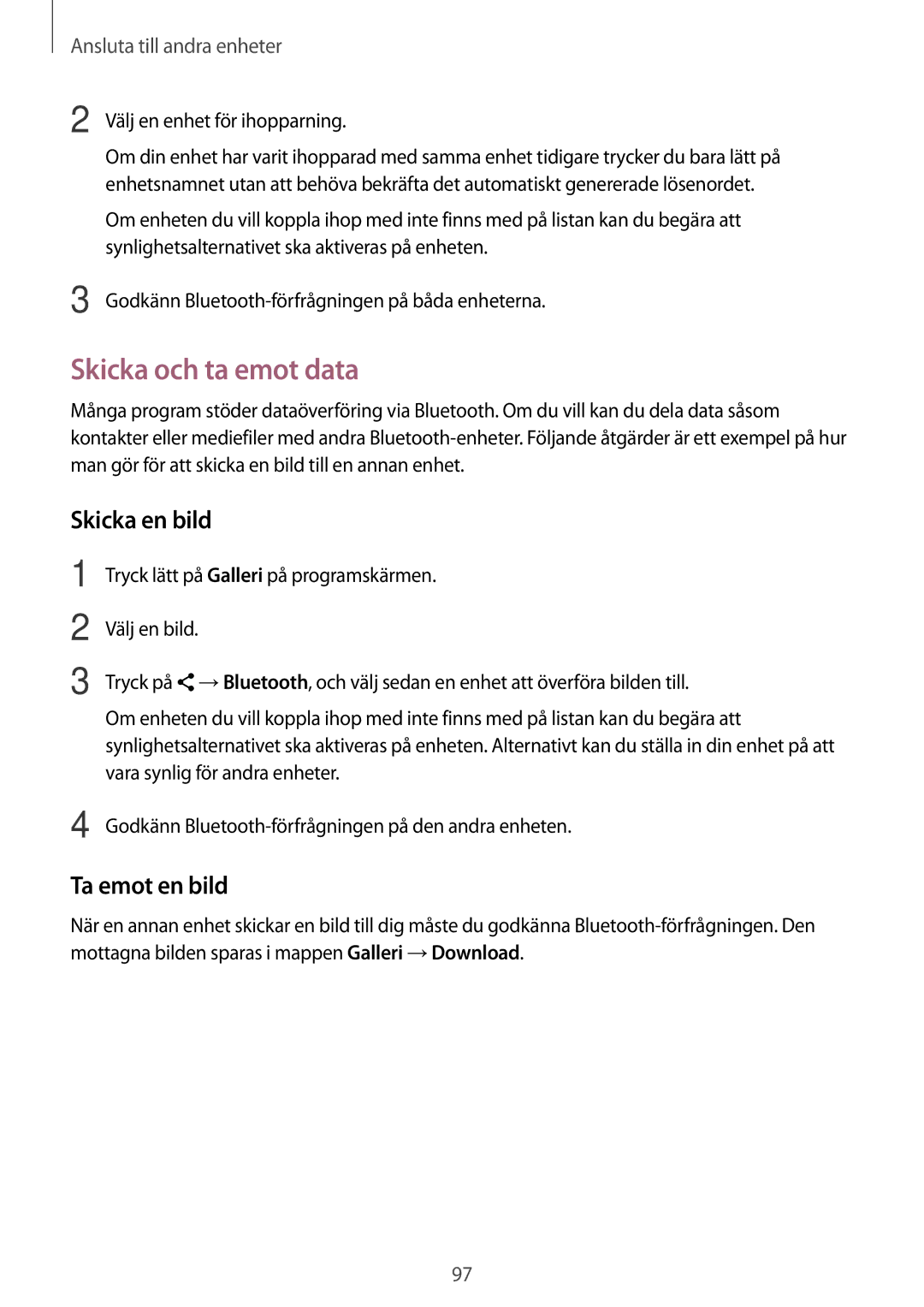 Samsung SM-A500FZWUNEE manual Skicka och ta emot data, Skicka en bild, Ta emot en bild, Välj en enhet för ihopparning 