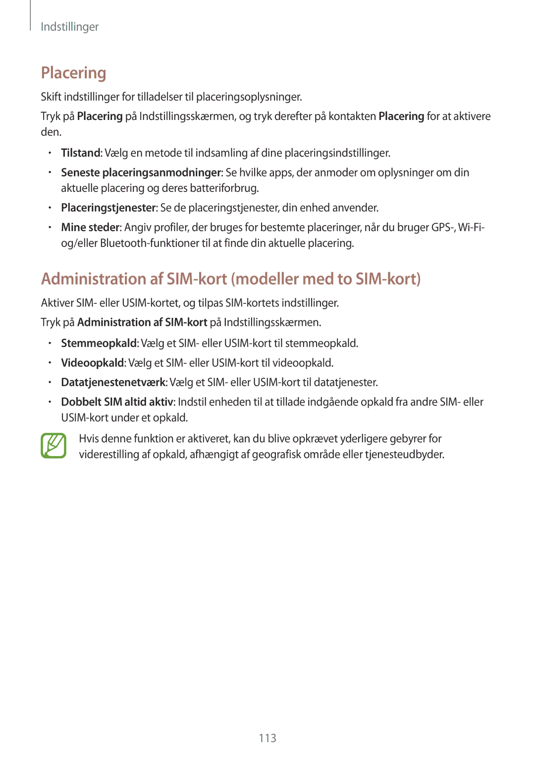 Samsung SM-A500FZWUNEE manual Placering, Administration af SIM-kort modeller med to SIM-kort 