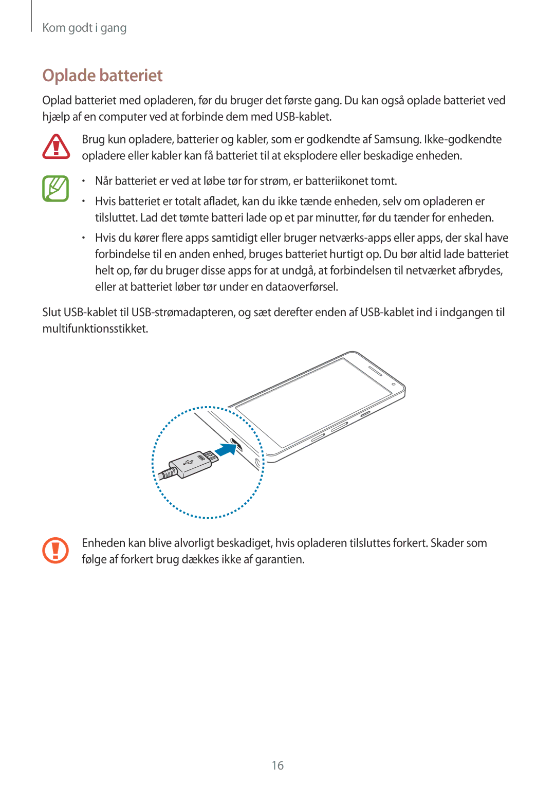 Samsung SM-A500FZWUNEE manual Oplade batteriet 