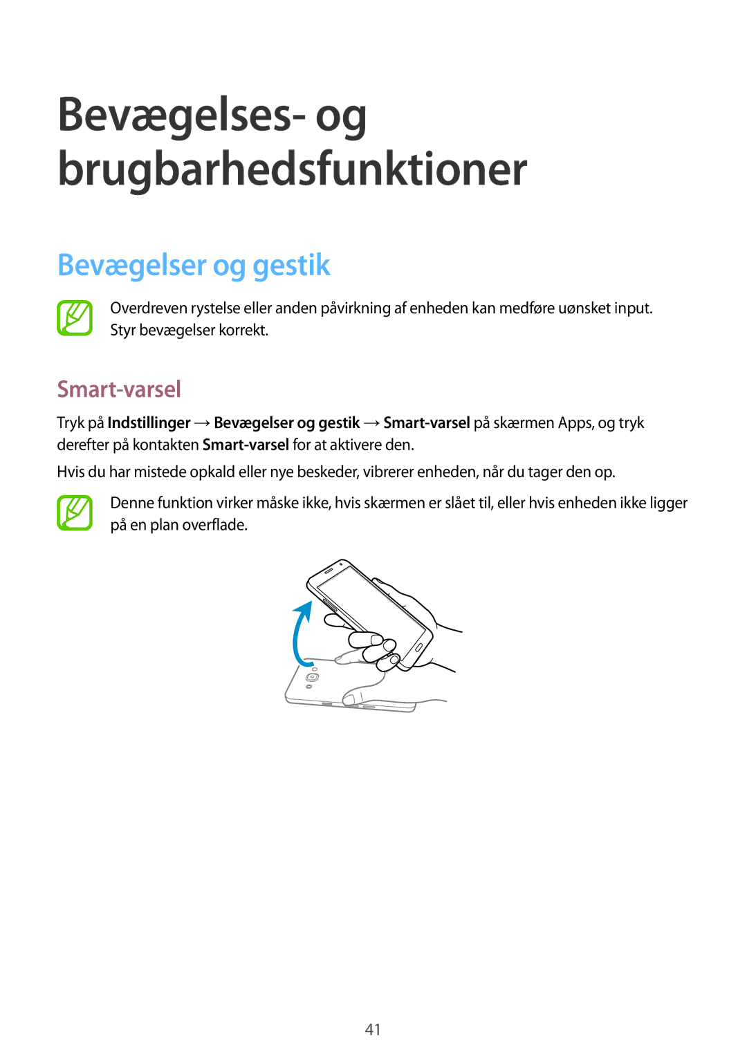 Samsung SM-A500FZWUNEE manual Bevægelser og gestik, Smart-varsel 