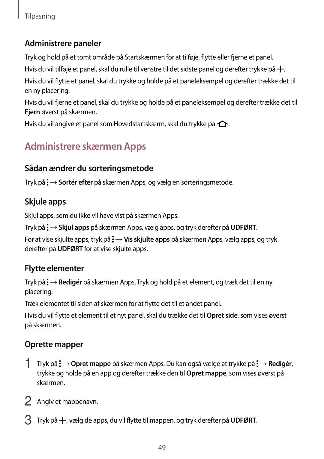 Samsung SM-A500FZWUNEE manual Administrere skærmen Apps 