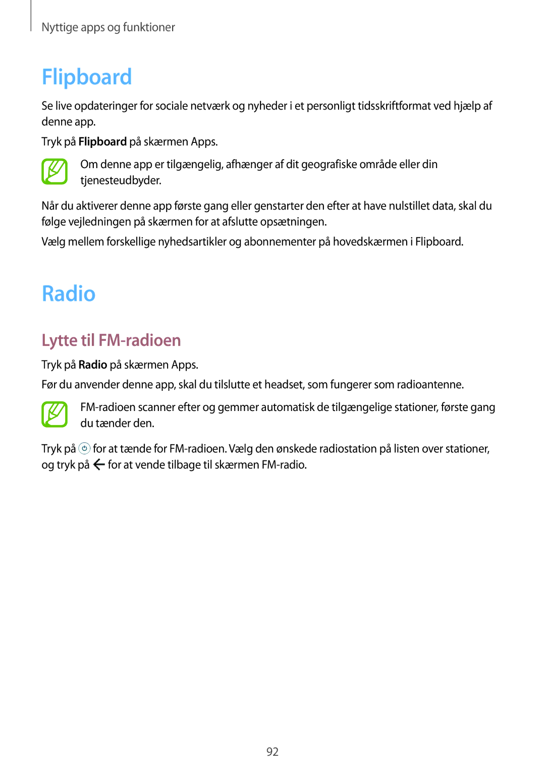 Samsung SM-A500FZWUNEE manual Flipboard, Radio, Lytte til FM-radioen 