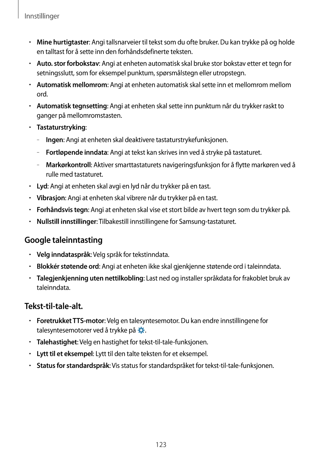 Samsung SM-A500FZWUNEE manual Google taleinntasting, Tekst-til-tale-alt, Tastaturstryking 