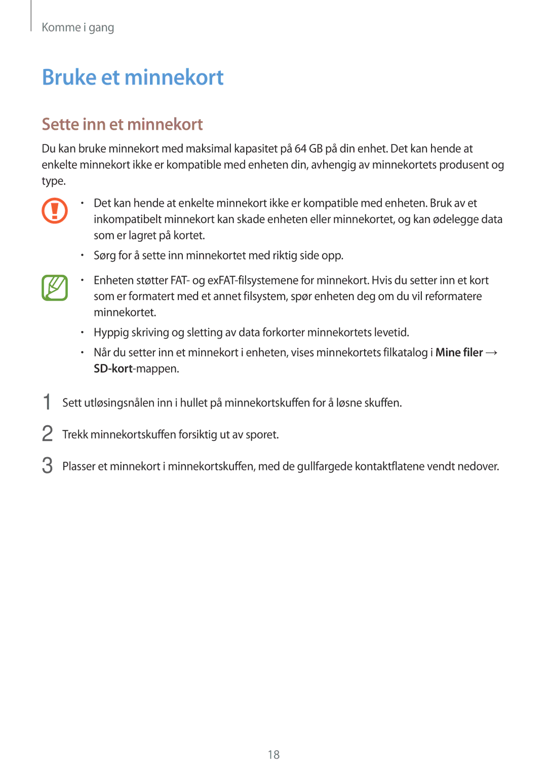 Samsung SM-A500FZWUNEE manual Bruke et minnekort, Sette inn et minnekort 