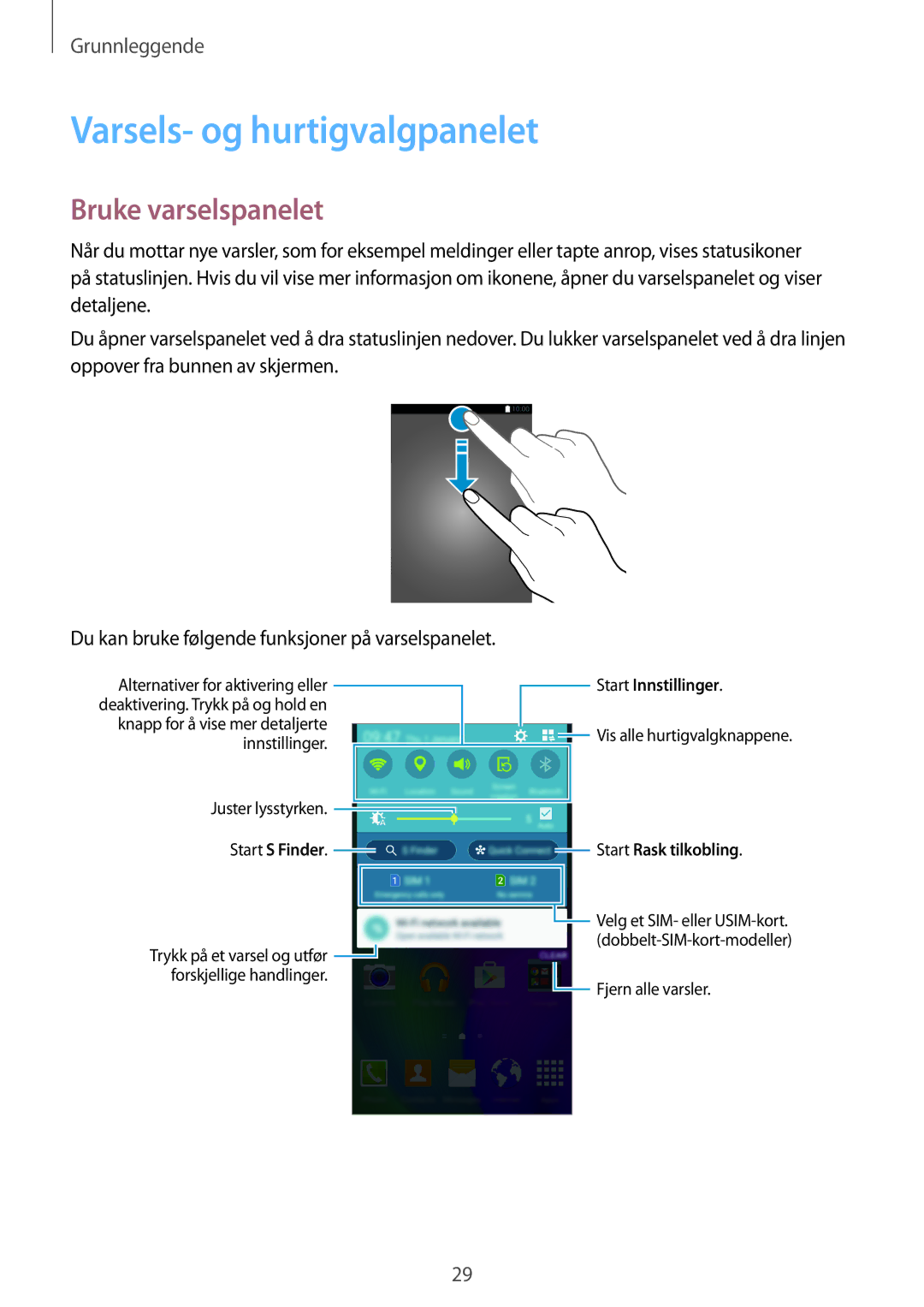 Samsung SM-A500FZWUNEE manual Varsels- og hurtigvalgpanelet, Bruke varselspanelet 