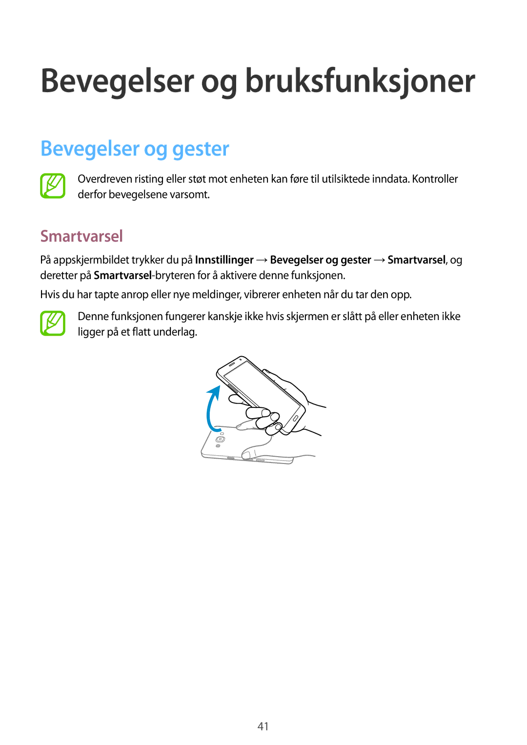 Samsung SM-A500FZWUNEE manual Bevegelser og gester, Smartvarsel 