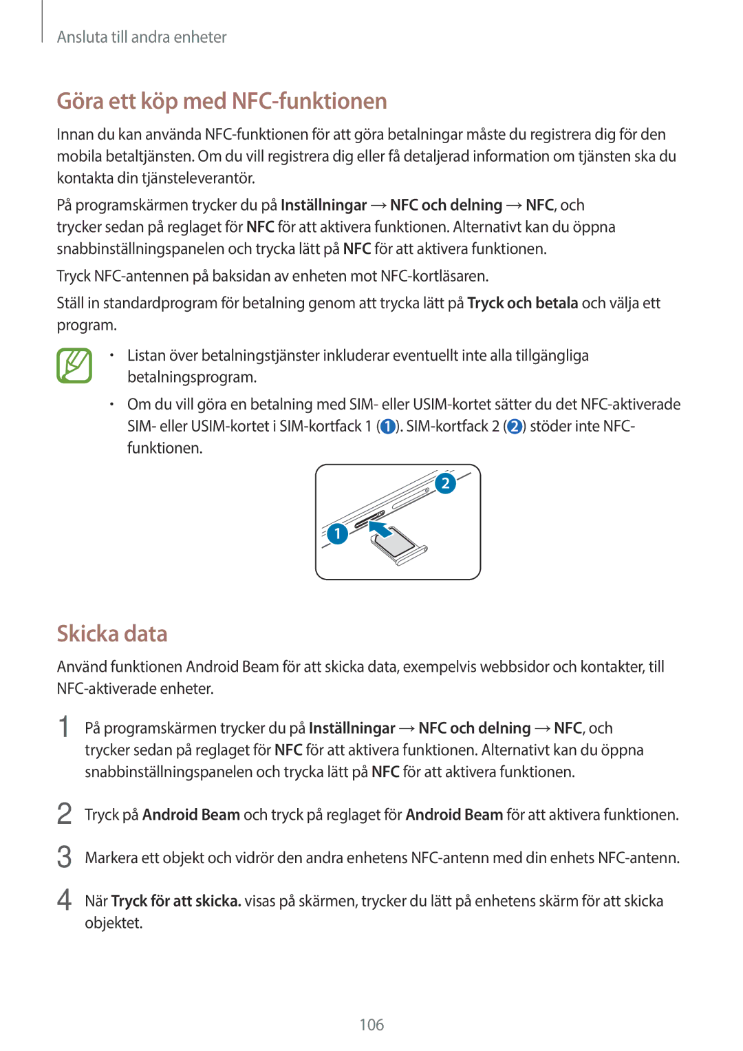 Samsung SM-A500FZWUNEE manual Göra ett köp med NFC-funktionen, Skicka data 