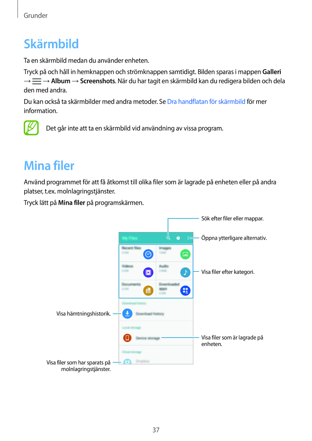 Samsung SM-A500FZWUNEE manual Skärmbild, Mina filer 