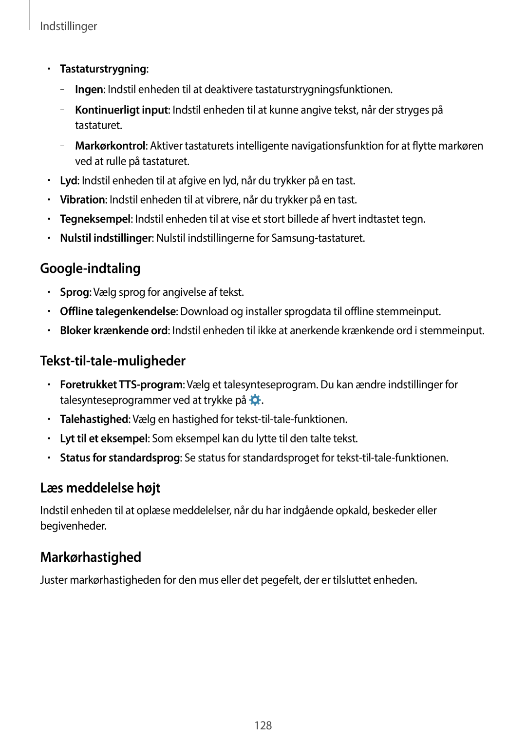 Samsung SM-A500FZWUNEE manual Google-indtaling, Tekst-til-tale-muligheder, Læs meddelelse højt, Markørhastighed 