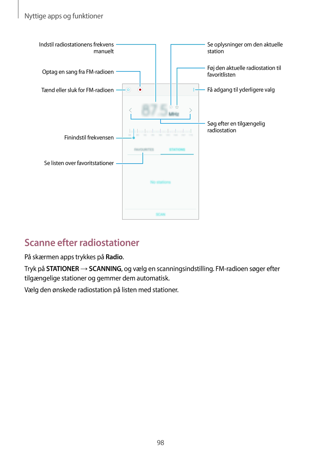 Samsung SM-A500FZWUNEE manual Scanne efter radiostationer 