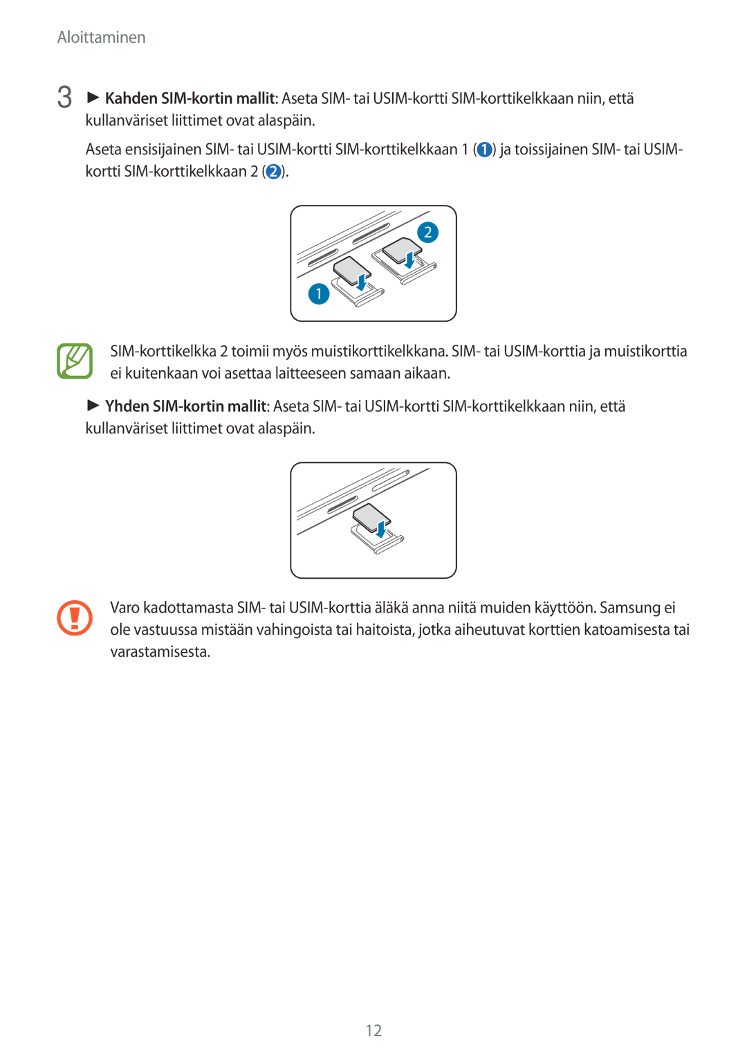 Samsung SM-A500FZWUNEE manual Aloittaminen 