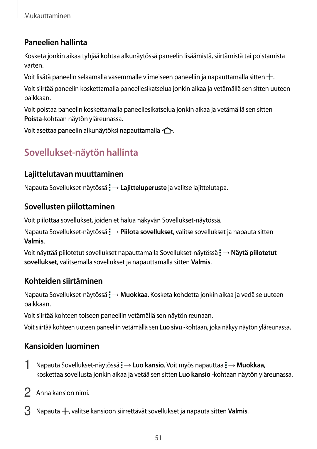 Samsung SM-A500FZWUNEE manual Sovellukset-näytön hallinta 