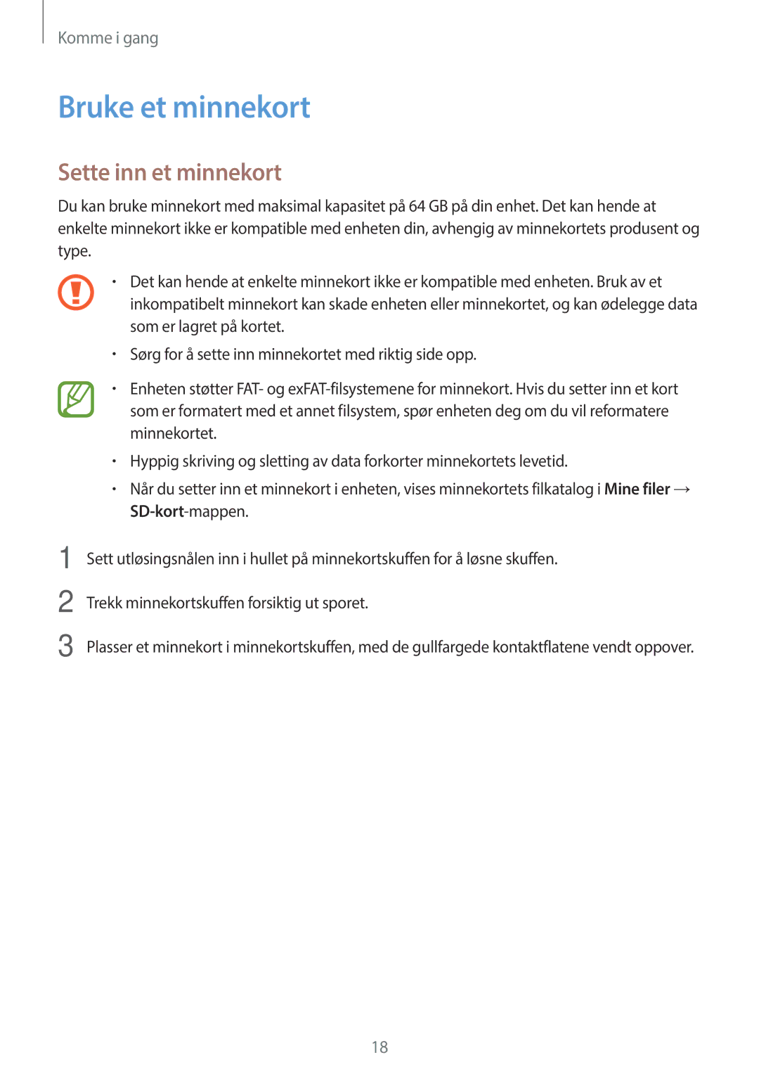 Samsung SM-A500FZWUNEE manual Bruke et minnekort, Sette inn et minnekort 