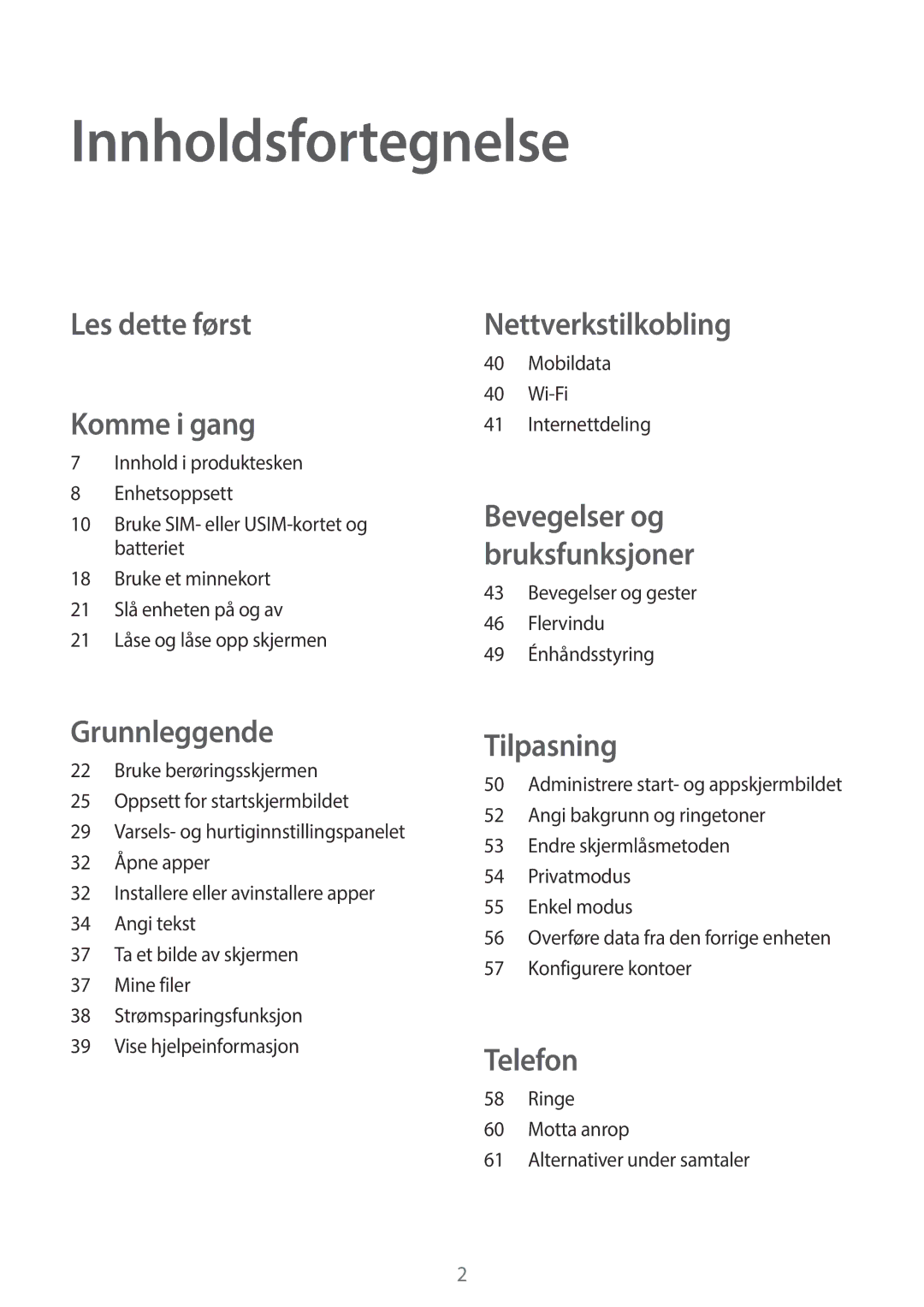 Samsung SM-A500FZWUNEE manual Innholdsfortegnelse 