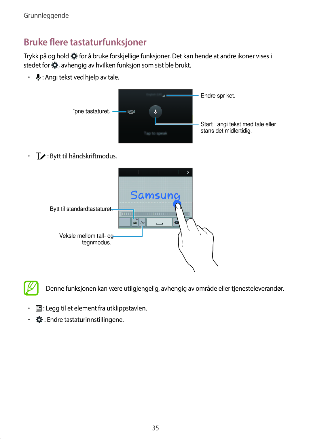 Samsung SM-A500FZWUNEE manual Bruke flere tastaturfunksjoner, Bytt til håndskriftmodus 