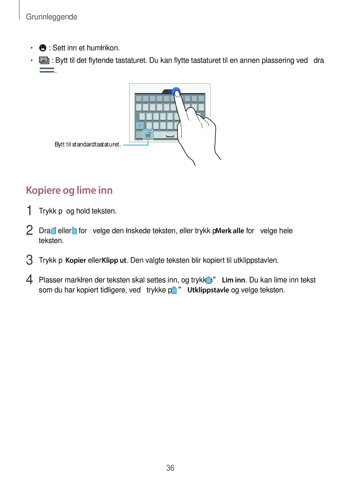 Samsung SM-A500FZWUNEE manual Kopiere og lime inn, Sett inn et humørikon 