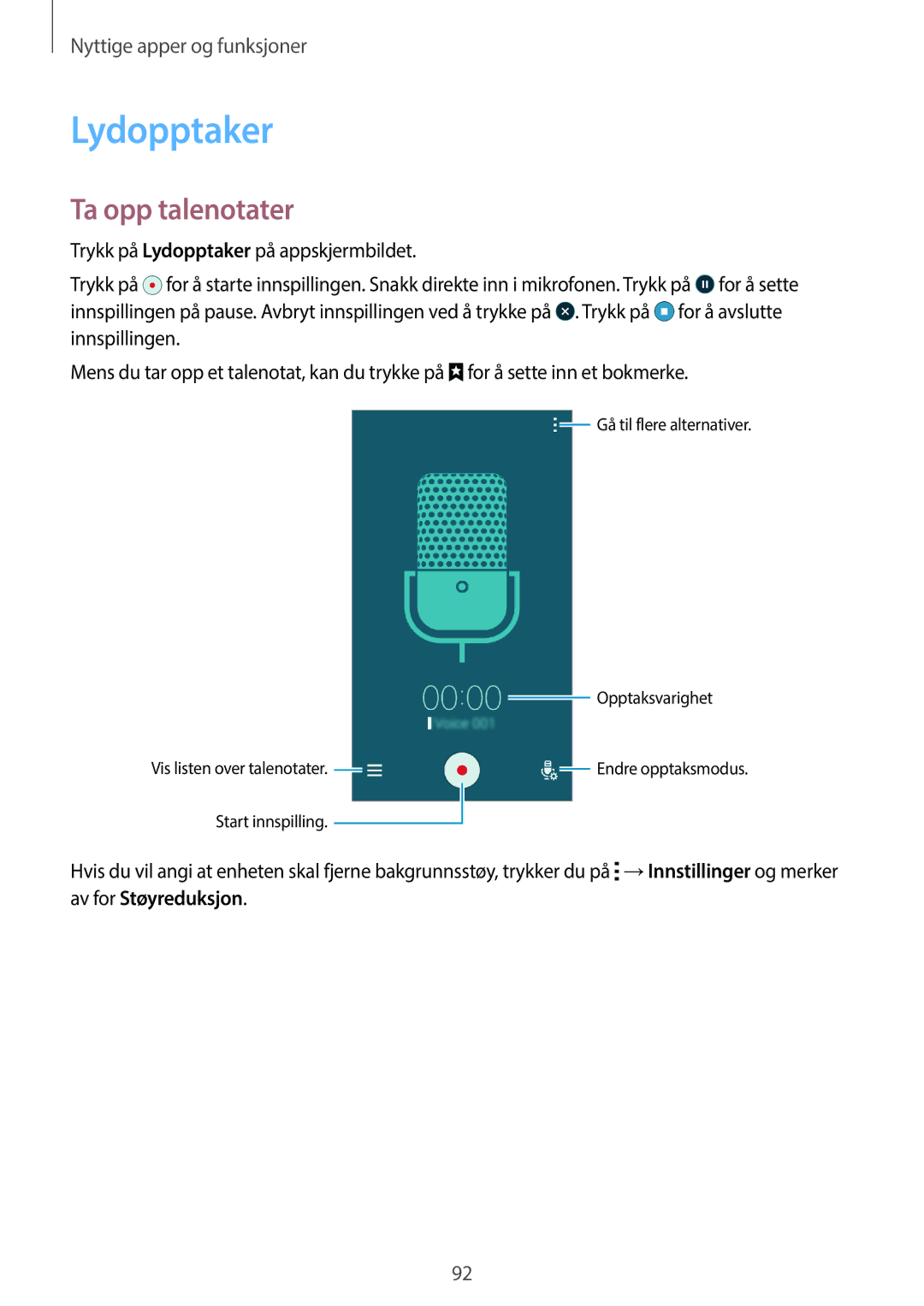 Samsung SM-A500FZWUNEE manual Lydopptaker, Ta opp talenotater 