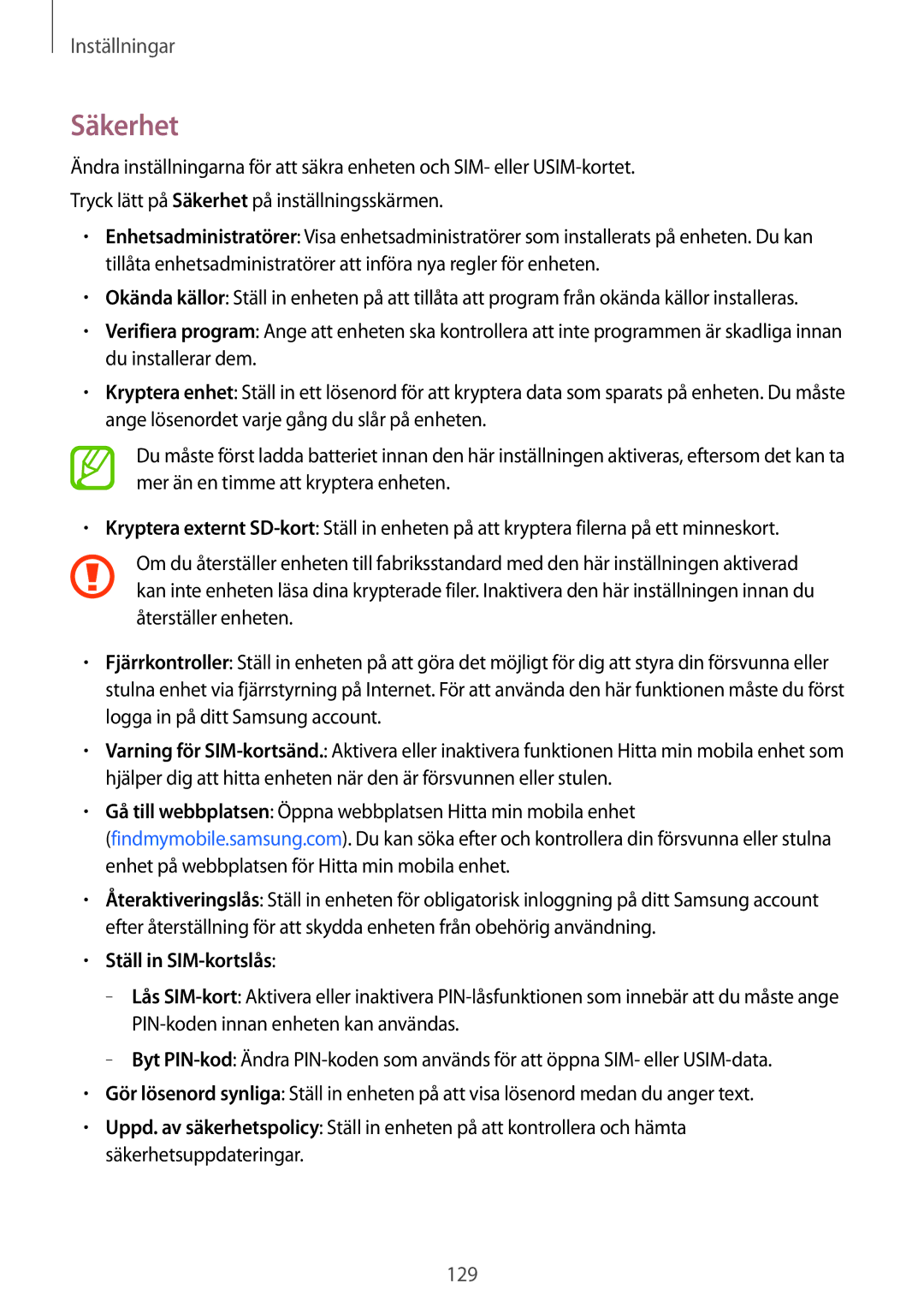 Samsung SM-A500FZWUNEE manual Säkerhet, Ställ in SIM-kortslås 