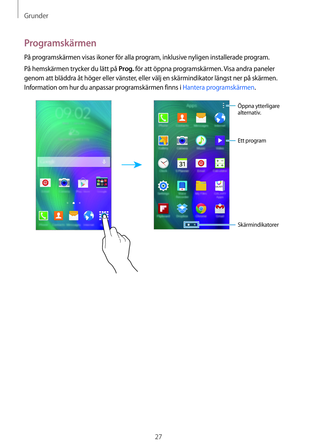 Samsung SM-A500FZWUNEE manual Programskärmen 