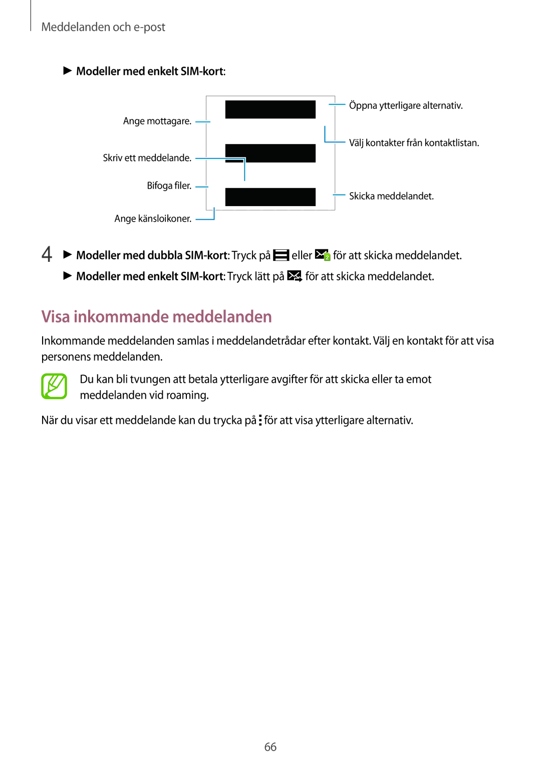 Samsung SM-A500FZWUNEE manual Visa inkommande meddelanden, Eller 