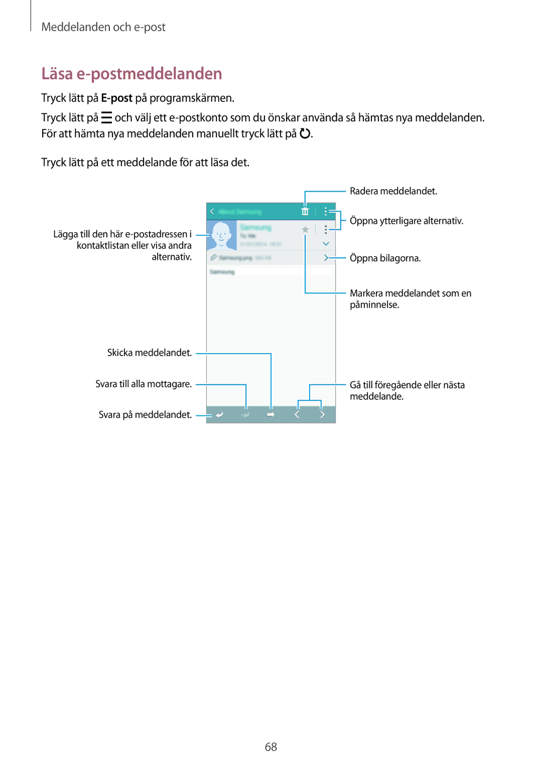 Samsung SM-A500FZWUNEE manual Läsa e-postmeddelanden 