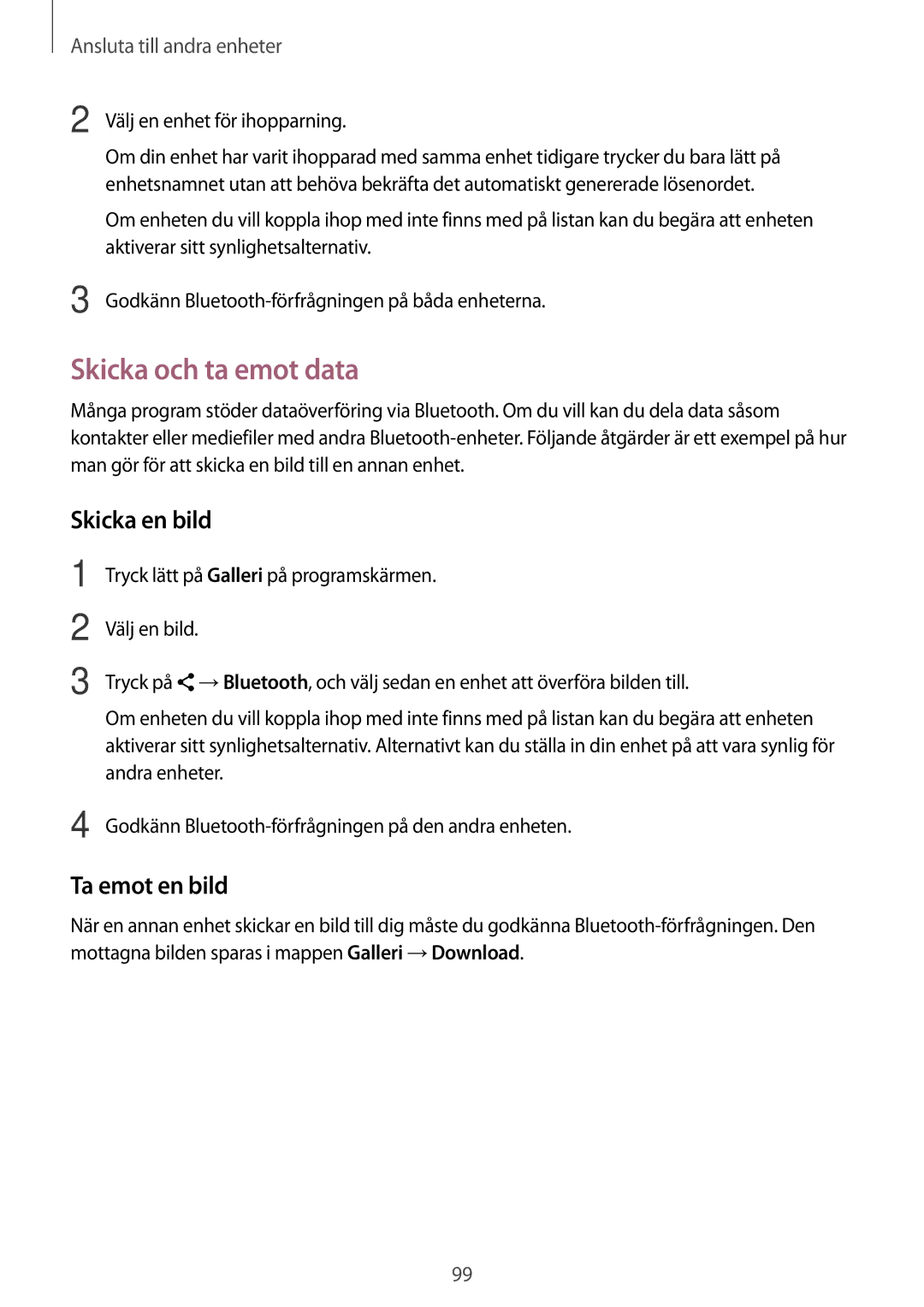 Samsung SM-A500FZWUNEE manual Skicka och ta emot data, Skicka en bild, Ta emot en bild, Välj en enhet för ihopparning 
