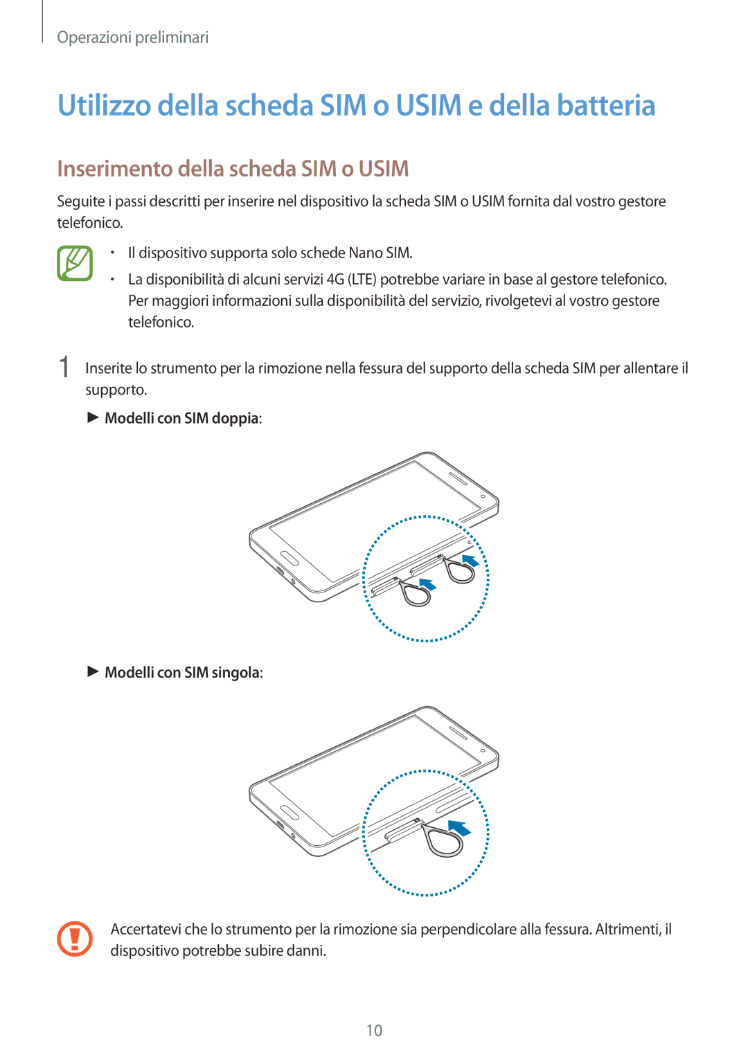 Samsung SM-A500FZWUIDE, SM-A500FZWUPRT Inserimento della scheda SIM o Usim, Modelli con SIM doppia Modelli con SIM singola 