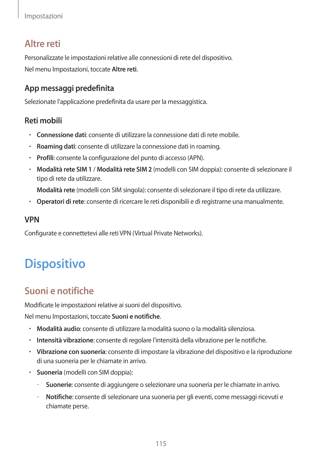 Samsung SM-A500FZKUIDE, SM-A500FZWUPRT Dispositivo, Altre reti, Suoni e notifiche, App messaggi predefinita, Reti mobili 