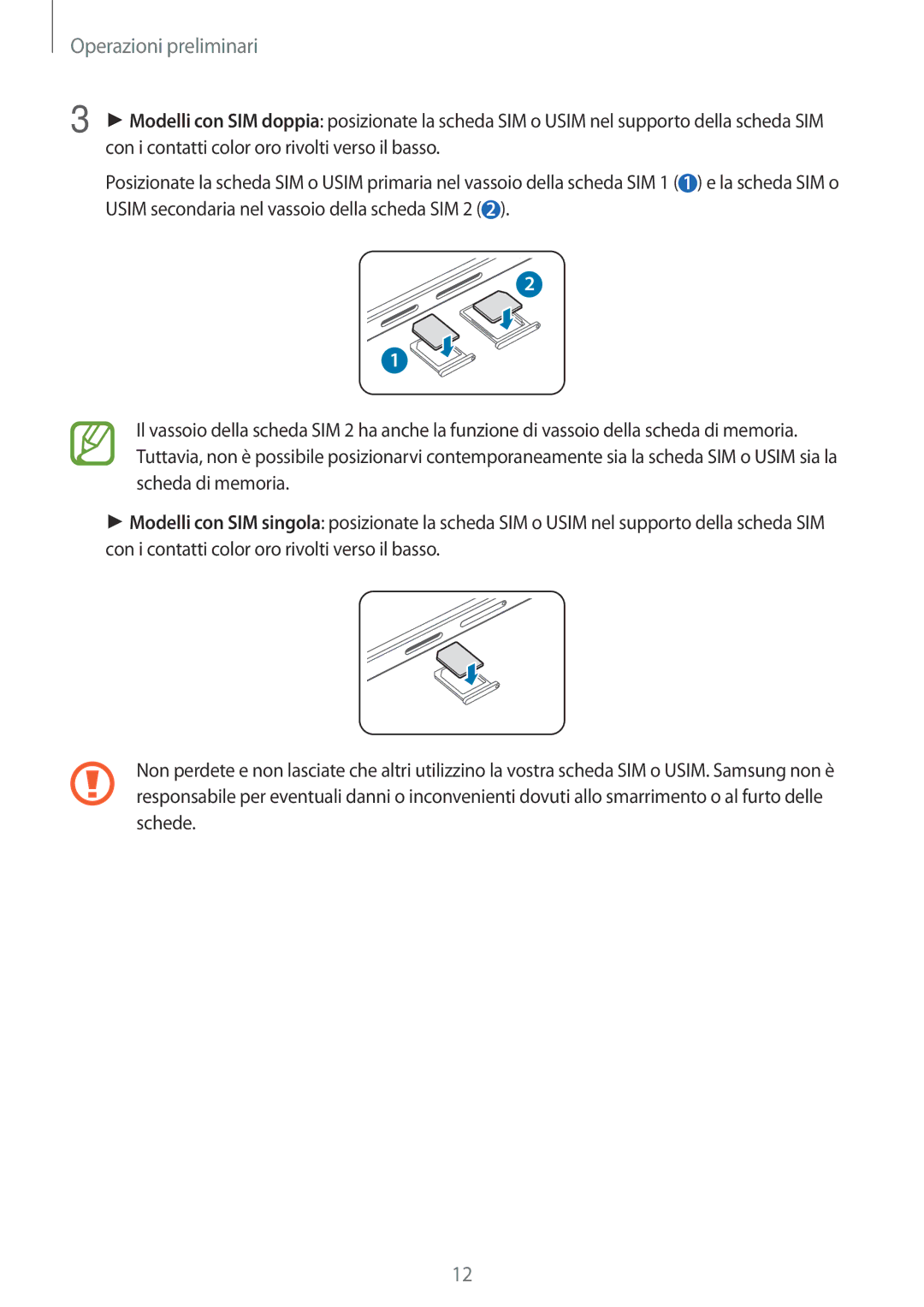 Samsung SM-A500FZWUXEO, SM-A500FZWUPRT, SM-A500FZKUDPL, SM-A500FZKUDBT, SM-A500FZKUPLS, SM-A500FZSUDBT Operazioni preliminari 